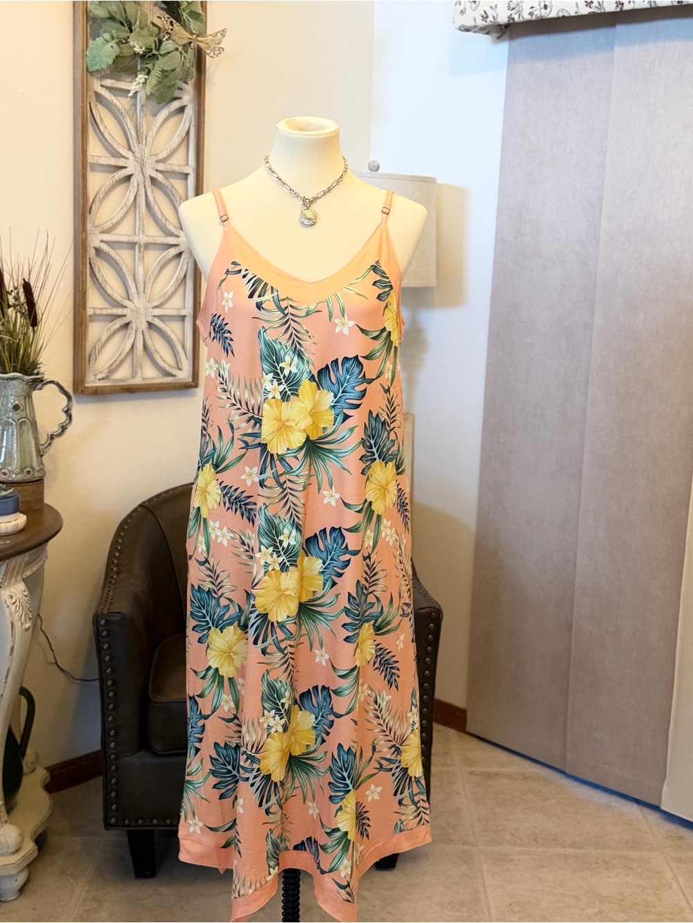 Spaghetti strap Tropical Floral Slip Dress